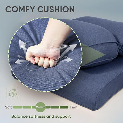 Outdoor Chair Cushion Set of 3, Waterproof Outdoor Seat Cushions 25x22, Patio Chair Cushions for Outdoor Furniture, Couch Cushion Replacement, Include 3 Back & 3 Seat Cushions, Smile/Blue