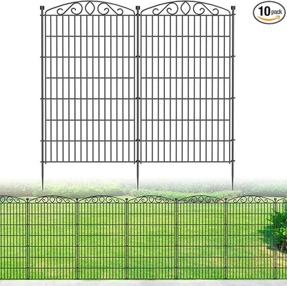 10 Panel No Dig Decorative Garden Fence - 48in H x 22.6 ft L, Tall Animal Barrier for Dogs Rabbits, Rustproof Metal Wire Panels for Yard, Patio, and Outdoor Border Use