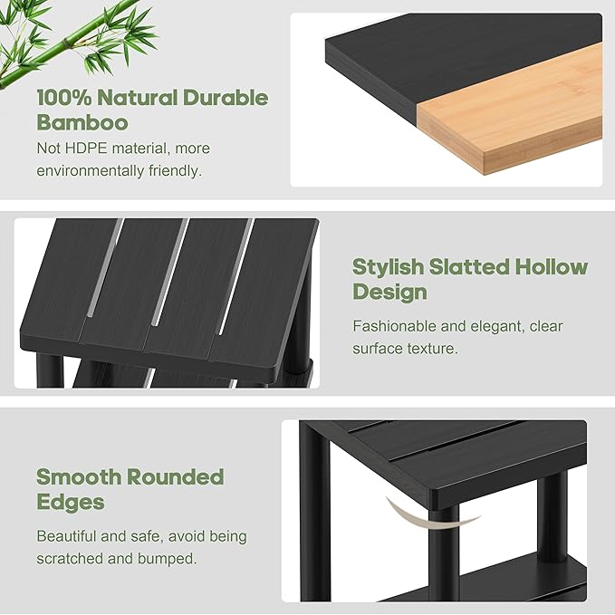 LEJANEOYE Outdoor Side Table, 2-Tier Small Outdoor Table for Patio, Adirondack Side Tables for Outside or Indoor, Bamboo End Table for Pool, Porch, Weather Resistant Easy Maintenance-Black