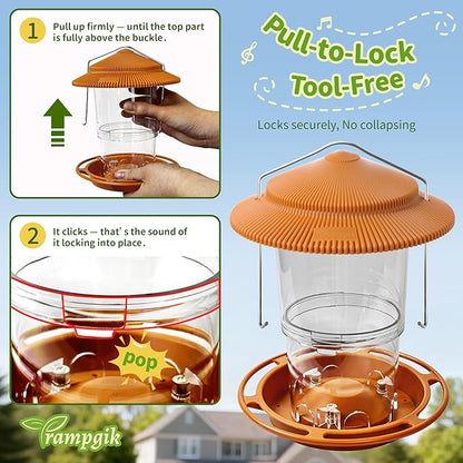 Outdoor Bird Feeder, Retractable Bird Feeder Hanging, Metal Hanger, Rainproof & Leak-Proof, Terracotta, Pack of 1