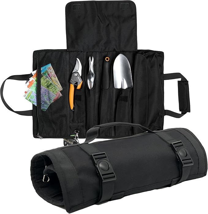 Garden Tool Bag, Roll-Up Garden Tool Holder with Deep Pockets | 900D Polyester Heavy Duty Gardening Tote | Compact Washable Organizer for Tools, Seeds, and Essentials (Tools Not Included)