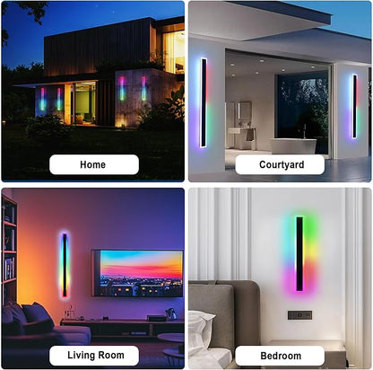 2PCS 40" RGBW LED Long Wall Light Outdoor, Black Led Wall Sconces, IP66 Waterproof Lighting, Exterior Light Fixtures Wall Mount, Suitable for Courtyard/Exterior Wall/Patio