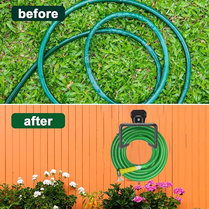 2 Pack Metal Hose Hanger Garden Hose Holder - Water Hose Holders Wall Mount, Heavy Duty Hose Holder Hook Holds Up to 100Ft for Outside Garden Hose, Expandable Hose, Hose Reel, Water Hose/Flexable Hose