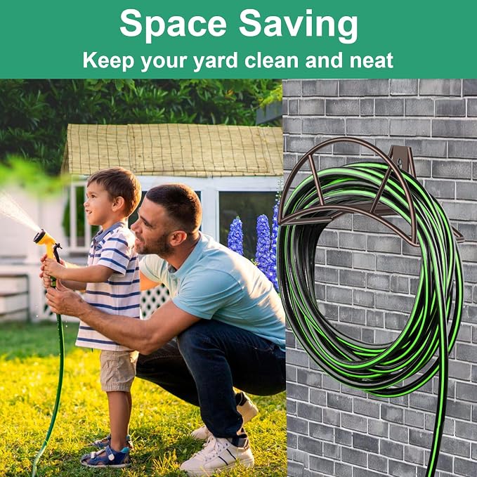 TomCare Garden Hose Holder Heavy Duty Water Hose Holder Wall Mount Holds 150 FT Hoses Hose Hanger Decorative Durable Garden Hose Storage Hose Reel Hose Stand Hose Holders for Outside Yard, Bronze