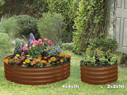 Round Galvanized Raised Garden Bed // 2×2×1 ft (3-Pack) Galvanized Raised Garden Beds Outdoor for Gardening, Vegetables, Flowers (Dark Wood Grain) // Patented Tool-Free Design Round Planter