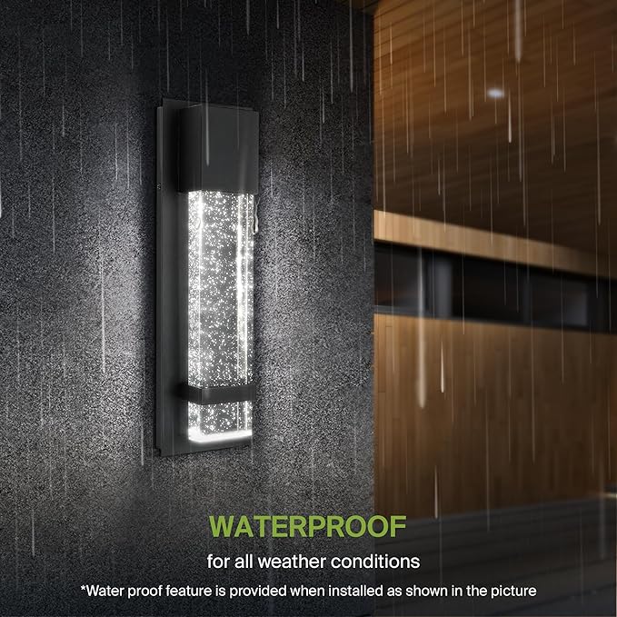 ASD LED 13" Bubble Glass Wall Light Fixture, Outdoor & Indoor Seeded Sconce | 3CCT, Waterproof, Dimmable, ETL Listed | 12W 500LM 3000-5000K 120V | Exterior Lantern, Porch Lighting | Black, 4 Pack