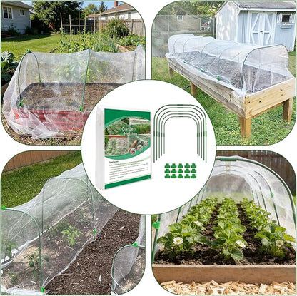 Garden Netting Kit for Raised Beds, Ultra Fine Garden Mesh Netting 8x20ft & 5 Sets Garden Hoops with Clips, Row Cover Net Protection Plant Covers Set for Greenhouse Vegetable Fruits Flowers Barrier
