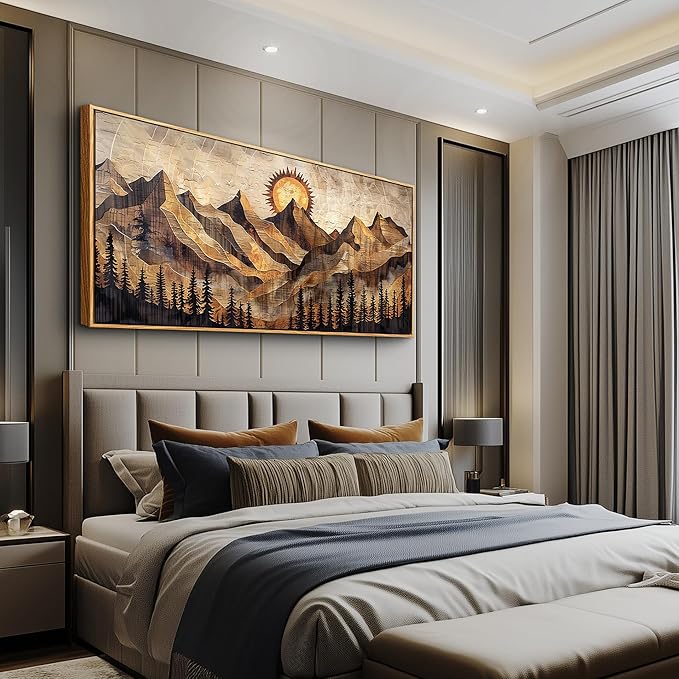 QIYILEXWART Large Wall Decor For Living Room Canvas Wall Art For Office Modern Wall Decorations For Bedroom Mountain Sun Landscape Painting Farmhouse Pictures Artwork Home Decor 24x48