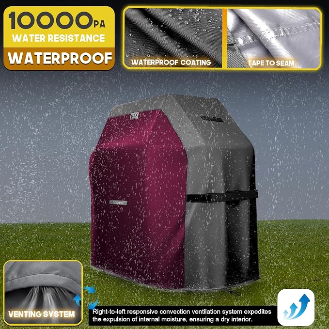 LIBZAKI Grill Cover 420D Waterproof, Weather Resistant, Rip-Proof, Anti-UV, Fade Resistant,Gas Grill Cover for Weber,Char Broil,Nexgrill Grills, etc.60 inches-Fuchsia/Gray