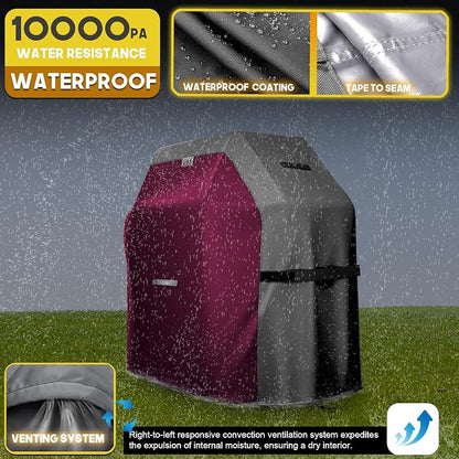 LIBZAKI Grill Cover 420D Waterproof, Weather Resistant, Rip-Proof, Anti-UV, Fade Resistant,Gas Grill Cover for Weber,Char Broil,Nexgrill Grills, etc.60 inches-Fuchsia/Gray