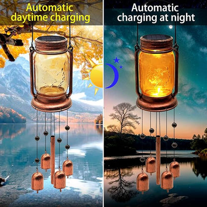 2 Pack Solar Wind Chimes for Outside for Mom Women Grandma,Solar Mason Jar Wind Chime Light Unique Hanging Wind Chimes Outdoor,IP65 Waterproof, Yard Garden Terrace Courtyard