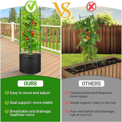 Legigo 6 Pack Tomato Cages with 10 Gallon Grow Bags- 48inch Tomato Trellis Plant Support Stakes Planter, Tomato Plant Cages Garden Trellis for Vertical Climbing Plants Vegetables Flowers Fruits