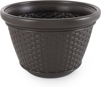 Suncast 6 Pack Decorative Wicker Garden Hose Holder Pot with 4 Drain Holes for 100 Foot Hoses, Java