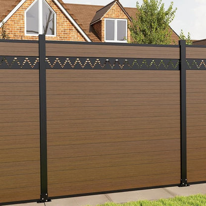 6 Feet×6 Feet Privacy Fence, Outdoor Wood Plastic Composite Fence Panel, Waterproof Security Barriers Fencing, WPC (Brown, Arched (1 Panel - 2 Post))