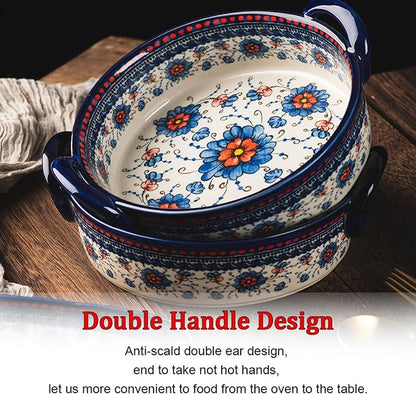 Baking Dishes For Oven, 1 Quart Round Casserole Dishes For Oven-blue flower-round 950ml