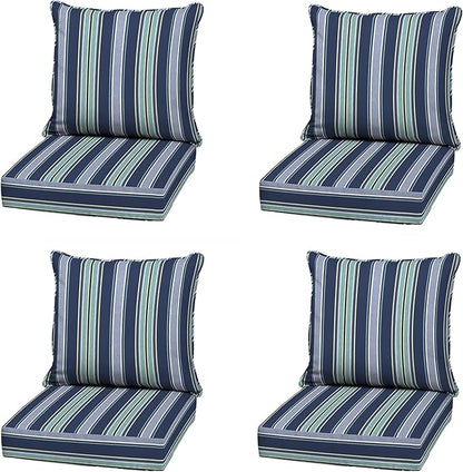 Arden Outdoor Deep Seat Cushion Set (4-Pack), 22 in x 24 in, Weather-Proof, Rain-Proof, Fade Resistant Patio Cushion for Chair, Sofa, and Couch Sapphire Aurora Blue Stripe