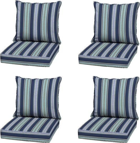 Arden Outdoor Deep Seat Cushion Set (4-Pack), 22 in x 24 in, Weather-Proof, Rain-Proof, Fade Resistant Patio Cushion for Chair, Sofa, and Couch Sapphire Aurora Blue Stripe