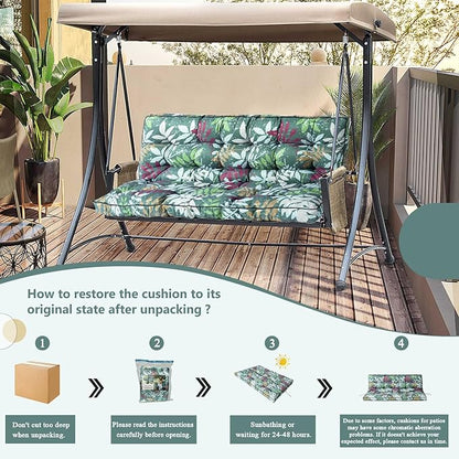 2/3 Seater Swing Replacement Cushion, Waterproof Porch Swing Cushions with Backrest, Thickened Bench Cushions for Outdoor Furniture, for Outdoor Patio Swing (Flower Color, 55 * 40in)