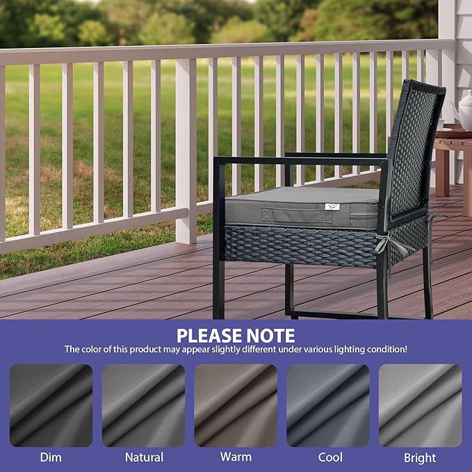Outdoor Chair Cushions Set of 4,Waterproof Outdoor Seat Cushions for Patio Furniture,Patio Chair Cushion with Handle and Ties, Square Out Door Chair Pads,19" x 19" x 3", Darkgrey