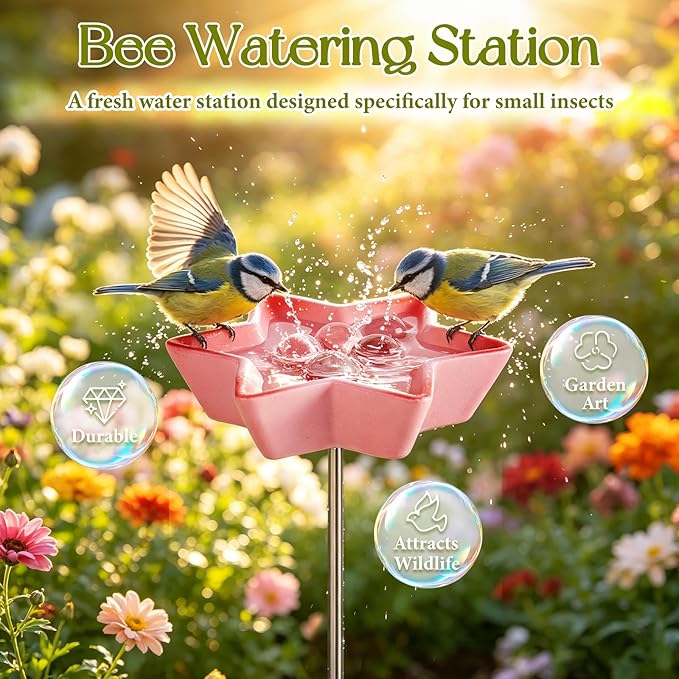 4 Pack Bee Watering Station, Resin Bee Feeder, Flower Design Butterfly Bath Bowl Drinking Cups for Pollinators Small Bird Outdoor Garden Yard Patio