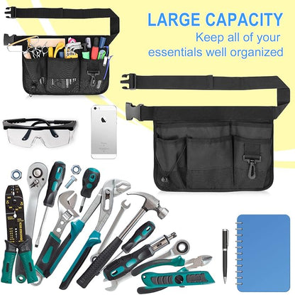 Gardening Tool Waist Bag Belt Heavy Duty Oxford Tool Apron with 7 Pockets of Different Sizes and Depth (Black)