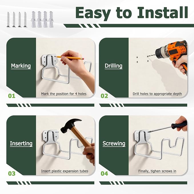 HaSteeL 18/0 Stainless Steel Garden Hose Holder Hook, Metal Wall Mount Hanger for Outside Yard Water Vacuum Expandable Hose Extension Cords Storage, Rust Resistant, Hose Nozzle Groove (2 Pack)