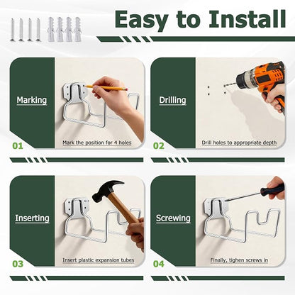 HaSteeL 18/0 Stainless Steel Garden Hose Holder Hook, Metal Wall Mount Hanger for Outside Yard Water Vacuum Expandable Hose Extension Cords Storage, Rust Resistant, Hose Nozzle Groove (2 Pack)