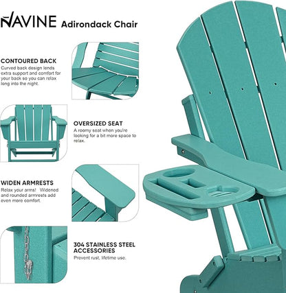 Adirondack Chair Set of 6, HDPE Folding Adirondack Chair with Multifunctional Cup Holder, Weather Resistant Fire Pit Chair for porches, patios, poolsides, Decks.