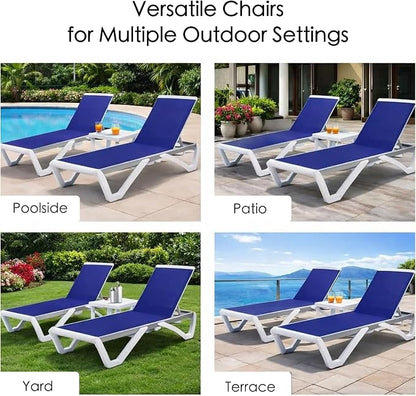 Kozyard Outdoor Chaise Lounge Chair, Fully Flat Adjustable Patio Lounger with Aluminum Frame & Resin Legs, Textilene Fabric for Poolside, Backyard & Beach (Navy Blue)