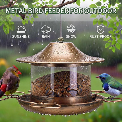 Bird Feeders for Outdoors Hanging,Easy to Clean Bird Feeder with Large Capacity, Heavy Duty Metal Bird Feeder for Wild Birds, Rustproof & Weatherproof for Garden Yard Patio (Bronze)