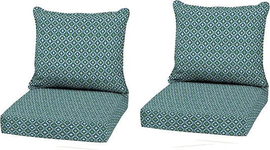 Arden Outdoor Deep Seat Cushion Set (2-Pack), 22 in x 24 in, Weather-Proof, Rain-Proof, Fade Resistant Patio Cushion for Chair, Sofa, and Couch Alana Tile