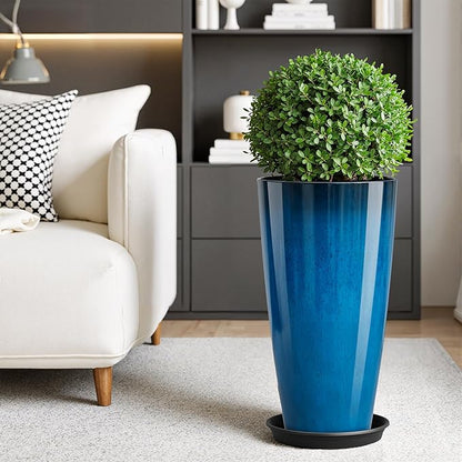 QCQHDU 21 inch Tall Planters for Outdoor & Indoor Plants, Set of 2 Large Outdoor Planters with Drainage Hole for Front Porch, Patio, Garden, Home Decor, Blue
