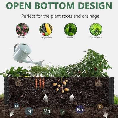 FOOWIN 4pcs 6x3x2ft Galvanized Raised Garden Bed, Planter Raised Garden Boxes Outdoor, Large Metal Raised Beds for Gardening, Garden Bed for Vegetables, Flowers, Herb,269 Gallon Capacity, Black