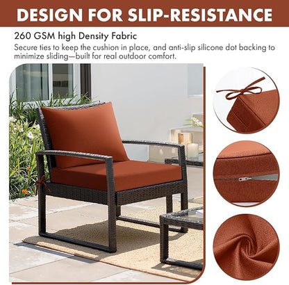 MIULEE Burnt Orange Outdoor Chair Cushion 22x22 Inch for Patio Furniture Linen Textured Waterproof & 3 Year Color Fastness Seat and Back Couch Cushion with Ties No Slip Design