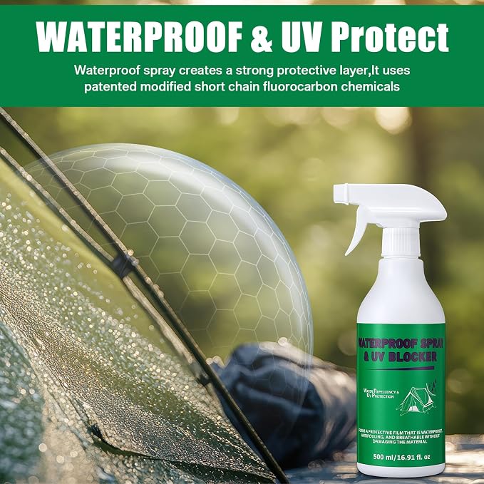 Tent Waterproofing Spray Outdoor, 17oz Waterproof UV Protection Stain Resistant Gear Fabrics Water Repellent Spray for Camping, Hiking, Daily Use