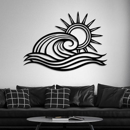 Wita Home Ocean Wave Metal Wall Art, Sun Beach Decor, Coastal Large Wall Sculpture for Home, Indoor/Outdoor Use, Nautical Wall Hanging, Eye-Catching Addition to Living Room (White, 24 x 14 inches)