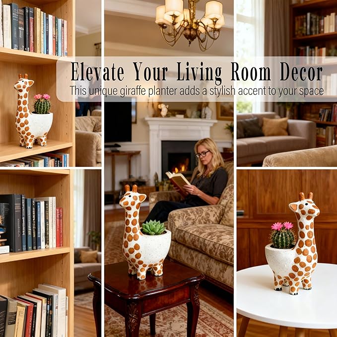 Large 9.65‘‘ Ceramic Giraffe Planter Pot-Animal Shaped Flower Pot Planter for Indoor/Outdoor Succulent/Cactus/Bonsai-Garden Office Home Decor for Living Room,Kitchen Desk-Plant Lovers Gift