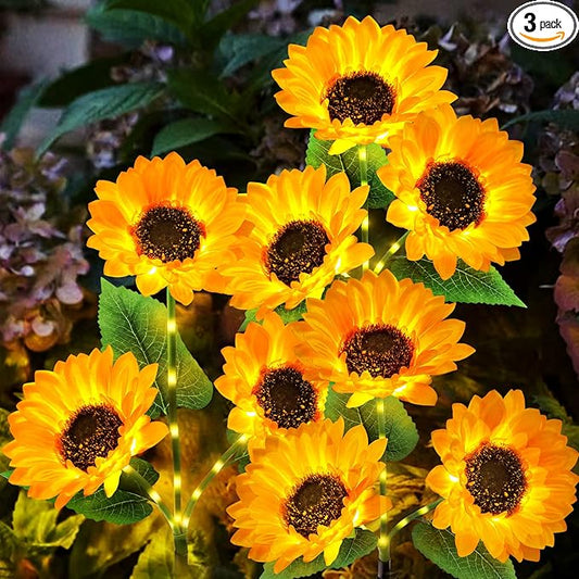 KOOPER Solar Lights Outdoor Garden Decor - Upgraded 3 Pack with 9 Sunflower Lights, Waterproof Solar Outdoor Lights Auto ON/Off Solar Decorative Lights for Garden, Patio, Backyard