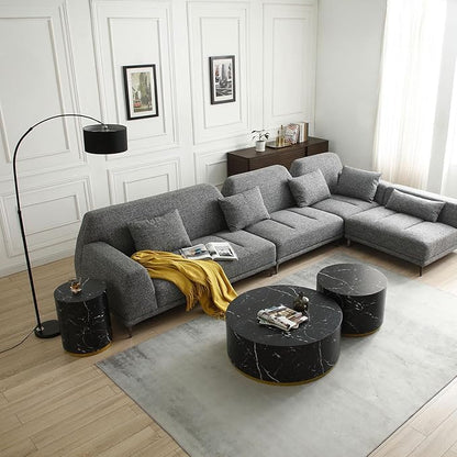 kevinplus Black Side Table End Table for Living Room, Faux Marble Grain, Black & Gold (ø15.7'' x 19.6'')