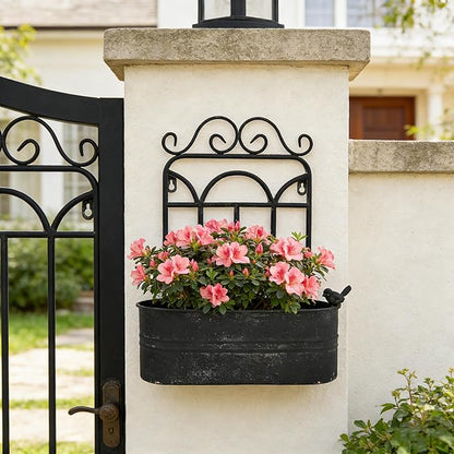 Rustic Metal Wall Planter Country Garden Wall Hanging Mount Vase Pocket Outdoor Vintage Hanging Pot Farmhouse Wall Decor for Plants Flowers (Black) (Black 1)