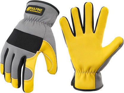 DULFINE Cowhide Leather Work Gloves for Men & Women, Reinforced Durable Gardening Gloves, Puncture & Cut Resistant