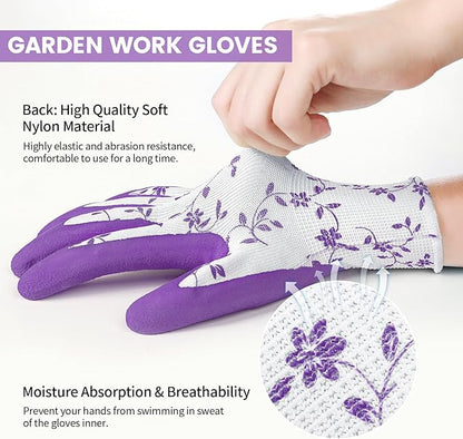 Pleneal Gardening Gloves for Women Men - 6/3 Pairs Garden Gloves with Grip, Latex Coated Working Glove, Medium Size