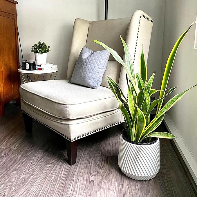 Fox & Fern Large 12 Inch Planter with Drainage Plug — Premium Polystone White Plant Pot - Modern Planter with 3D Texture and Ceramic Finish - 12 Inch Pots for Plants Indoor & Outdoor
