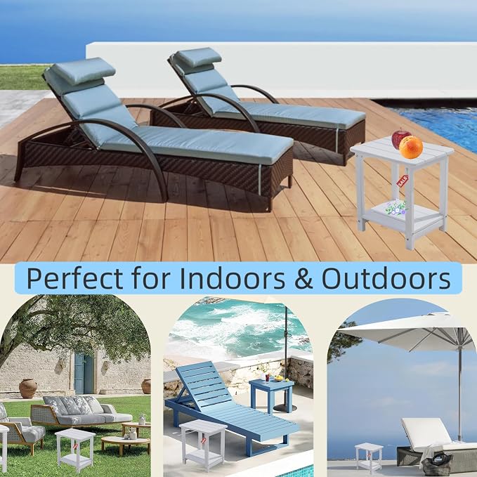 Adirondack Square Outdoor Side Table,2-Tier Storage Patio Side Table with Weatherproof HDPE Material Low