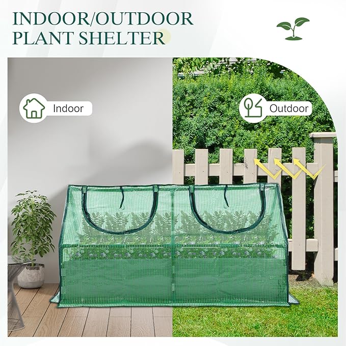 BPS 6x3x3 FT Raised Garden Bed with Green PE Cover, Portable Mini Greenhouse with 2 Zipper Windows for Patio, Garden, Yard