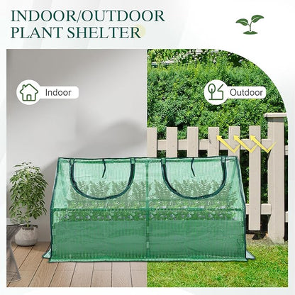 BPS 6x3x3 FT Raised Garden Bed with Green PE Cover, Portable Mini Greenhouse with 2 Zipper Windows for Patio, Garden, Yard