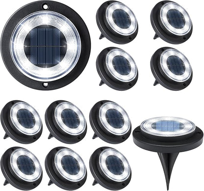 Flacchi Solar Lights Outdoor Waterproof - 2-in-1 Solar Powered Ground Lights Outdoor Solar Disk Light Landscape Light for Deck Step Patio Yard Pathway Walkway Driveway Garden (Cool White, 12 Pack)