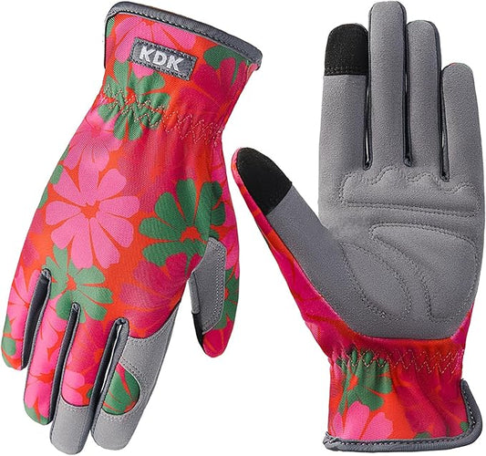 Gardening Gloves for Women, Flexible Breathable Garden Gloves, Leather Working Gloves for Weeding, Digging and Pruning (S-Daisy)