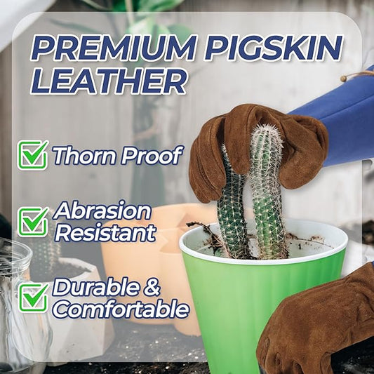 HLDD HANDLANDY Long Gardening Gloves for Women Men - Leather Rose Pruning Gloves Thorn Proof - Breathable Working Glove