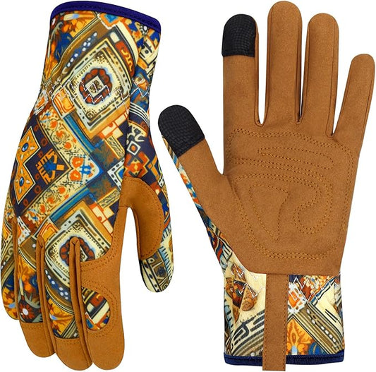 Leather Gardening Gloves for Women Thorn Proof Garden Gloves Touch Screen Working Gloves Gifts,M